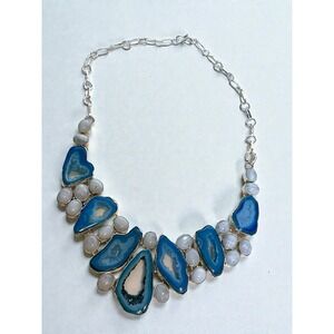 Solar Blue  Agate Apatite Handmade Big Necklace Jewelry Holiday